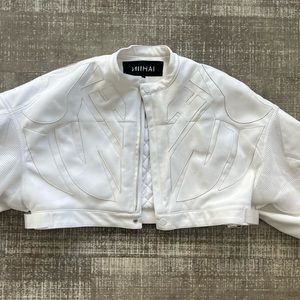 NiiHai white moto bomber jacket faux leather